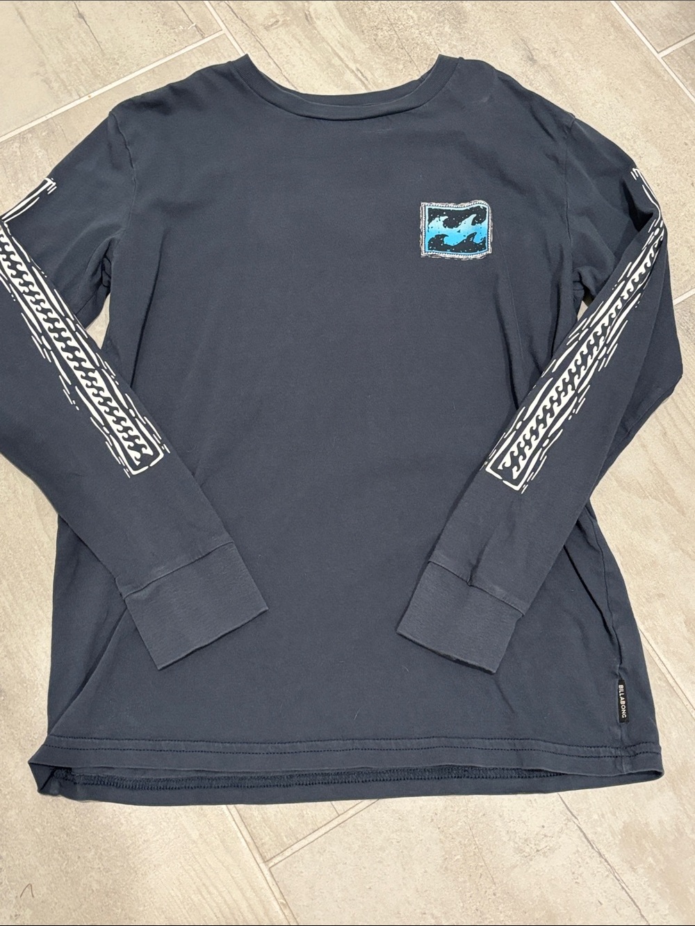 Billabong Boys Long Sleeve Tee in Navy with Blue Accent